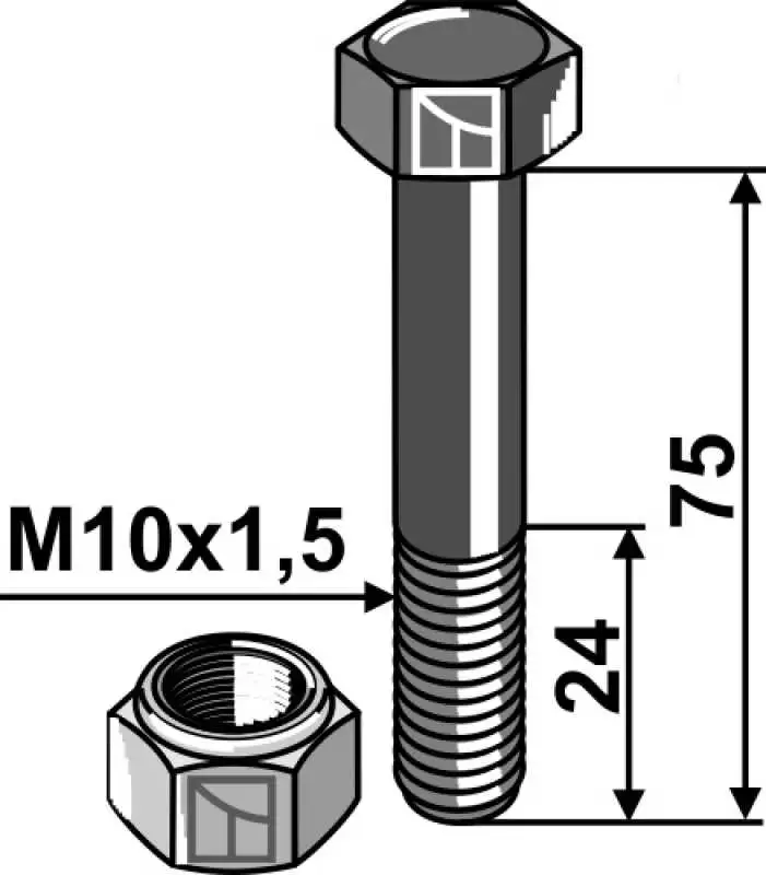 Schraube mit Sicherungsmutter - M10x1,5 - 12.9